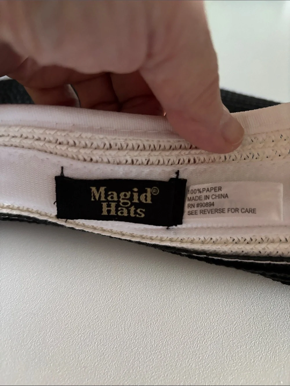 Women’s Black and White Straw Visor Hat with Adjustable Band